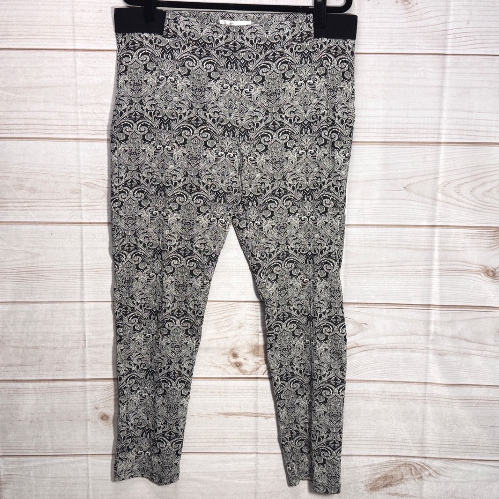 89th + Madison Womens PXL Black White Damask Paisley Jacquard Pull On Pants